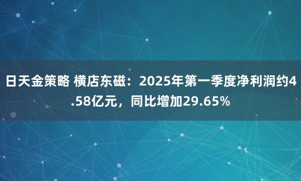 日天金策略 横店东磁：2025年第一季度净利润约4.58亿元，同比增加29.65%
